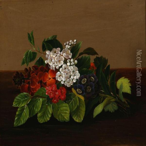 A Flower Bouquet On A Sill Oil Painting - I.L. Jensen