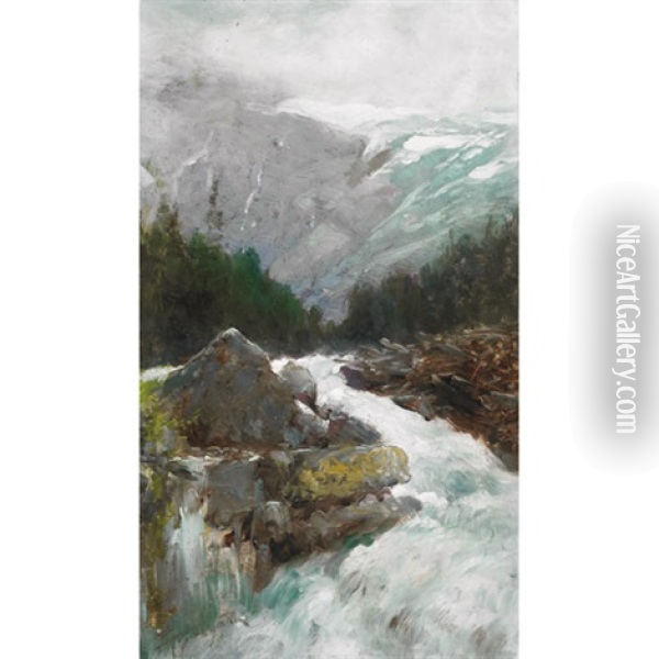 Cascade Near The Glacier, B.c. Oil Painting - Frederic Marlett Bell-Smith