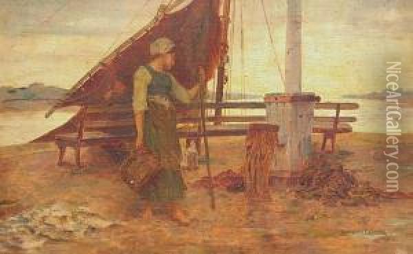 On The Quay Oil Painting - William A. Breakspeare