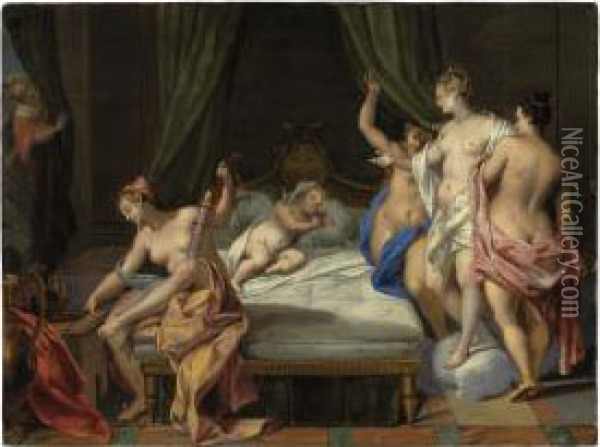 Venus And The Three Graces Tending To Cupid Oil Painting - Nicolas Vleughels
