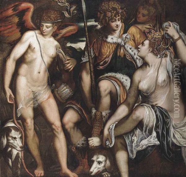 Venus And Adonis Oil Painting - Giuseppe (Salviati) Porta