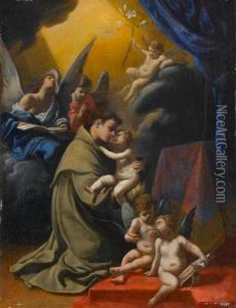Saint Anthony Of Padua Holding The Christchild And Surrounded By Angels Oil Painting - Lodovico Carracci
