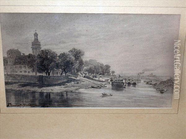 A Pair Of Canalscenes Oil Painting - Alfred Louis Brunet-Debaines