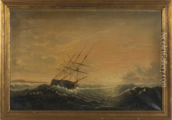 Ship At Anchor On A Lee Shore Oil Painting - Mary Blood Mellen