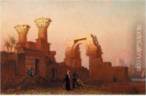 Part Of The Ruins At Philae At Sunset Oil Painting - Frank Waller