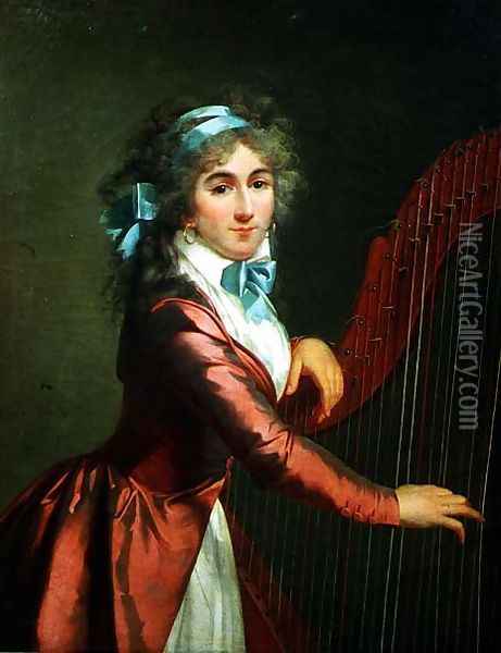 Portrait of a Young Harpist Oil Painting - Adele Romany