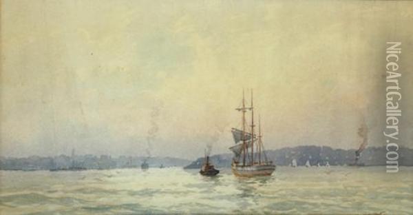 Boats In The Harbour Oil Painting - Frederick James Elliott