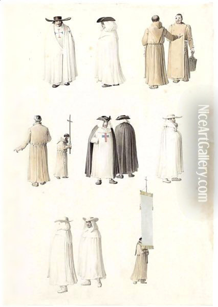 A Sheet Of Studies Of Monks And Clerics, Including Carthusians And Franciscans Oil Painting - Joseph Augustus Knip