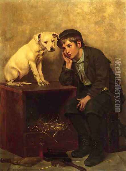 Shoeshine Boy with His Dog Oil Painting - John George Brown