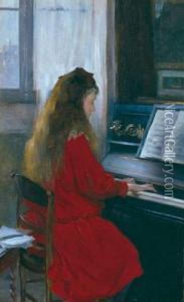 Jeune Fille Au Piano Oil Painting - Gustave Leheutre