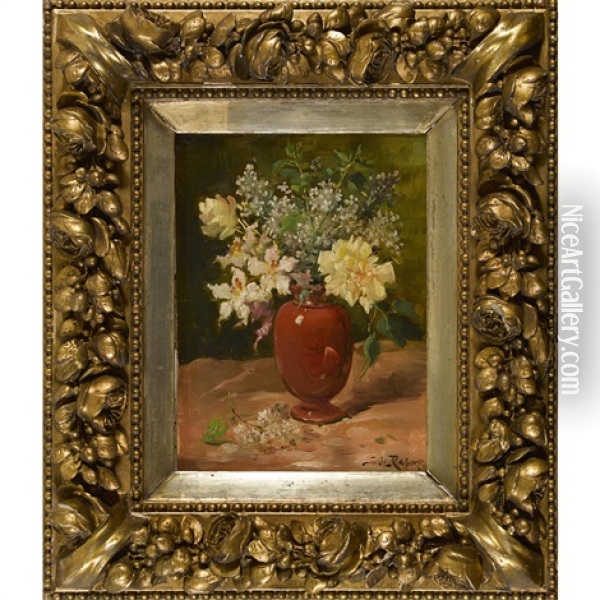 Blumenbouquet In Roter Vase Oil Painting - Jules Felix Ragot