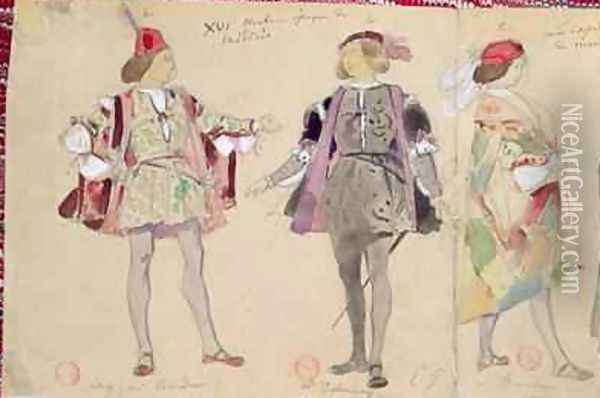 Costume designs for Octave and Coelio for Les Caprices de Marianne Oil Painting - Eugene Pierre Francois Giraud