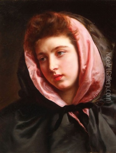 A Young Beauty With Silk Cape Oil Painting - Gustave Jean Jacquet