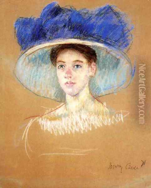 Womans Head With Large Hat Oil Painting - Mary Cassatt