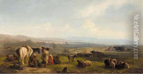Travellers On The Caucasian Plain Oil Painting - Theodor Baikoff