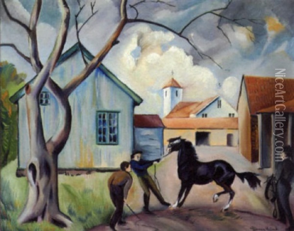 Hesten Taemmes Oil Painting - Bjarne Lund