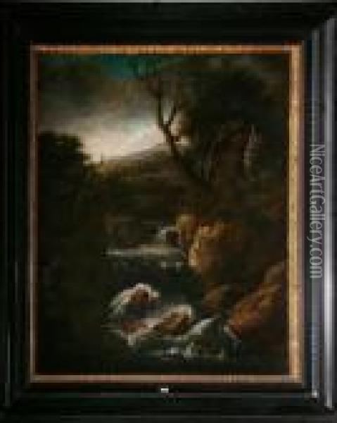 Paysage A La Cascade Oil Painting - Salomon van Ruysdael