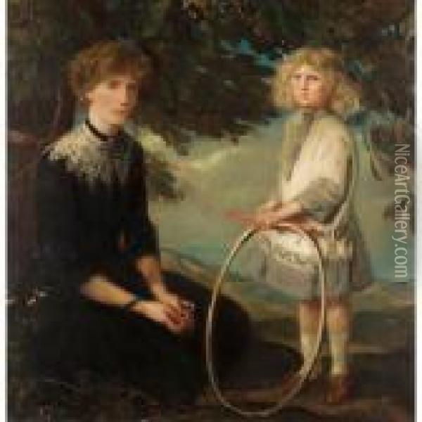 Portrait Of Mother And Boy With A Hoop Oil Painting - Charles Haslewood Shannon