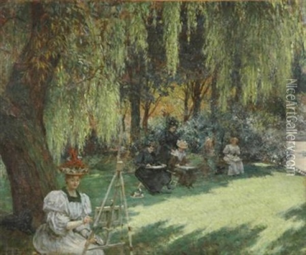 The Drawing Lesson Oil Painting - Louis Beroud