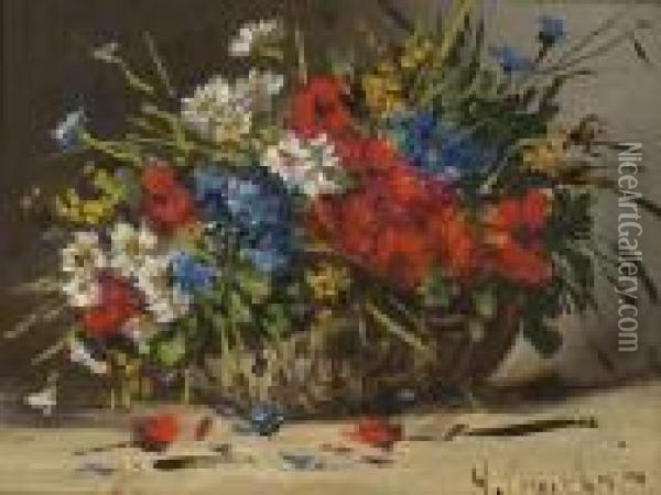Sommerblumen Im Korb Oil Painting - Eugene Henri Cauchois