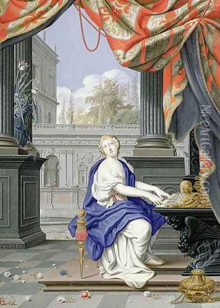 St Cecilia seated playing an Organ Oil Painting - Johann Ziegler