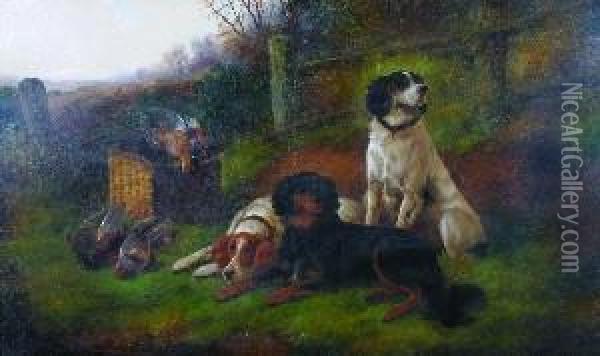 Hunting Dogs At Rest With Game Oil Painting - John Gifford
