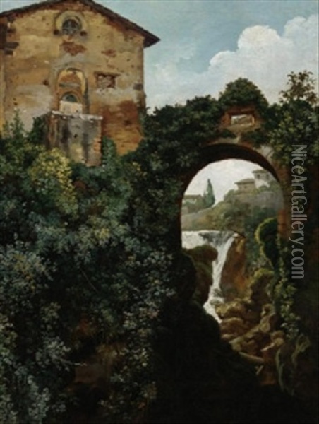 Blick Auf Die Wasserfalle Von Tivoli Bei Rom Oil Painting - Johann Christian Reinhart