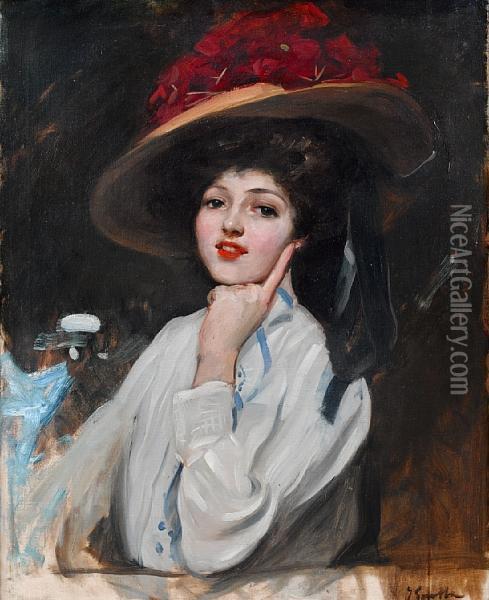 Portrait Of A Young Lady In A Hat Oil Painting - Joaquin Sorolla Y Bastida