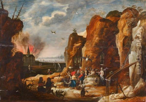 Der Heilige Vor Felsgrotten Oil Painting - David The Elder Teniers