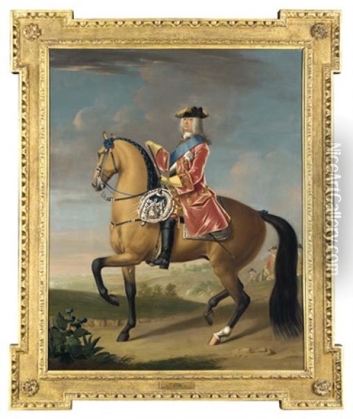 Equestrian Portrait Of King George Ii In A Landscape With A Military Camp And Infantry Beyond Oil Painting - David Morier