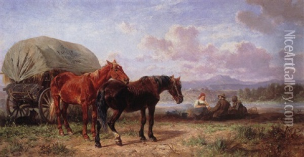 Mittagsrast Bei Den Pferden Oil Painting - Ludwig Hartmann