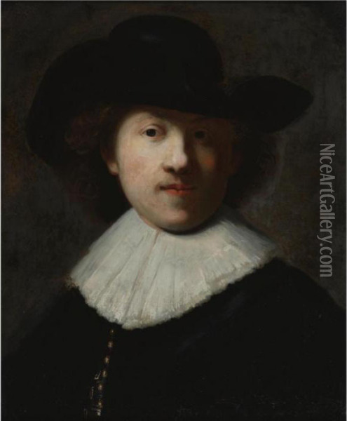 Portrait Of The Artist In A Black Coat And Hat Oil Painting - Rembrandt Van Rijn