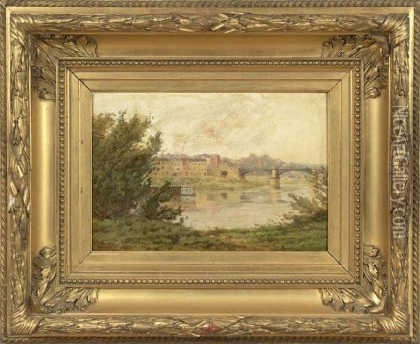 View Of A Town By The River Oil Painting - Gustave Maincent