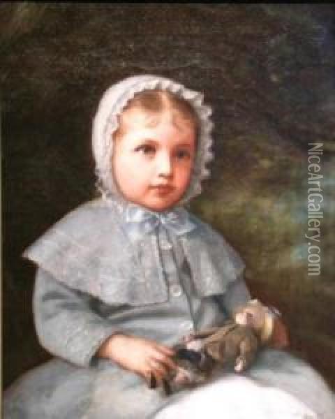Young Girl With Doll In A Landscape Oil Painting - James Reeve Stuart