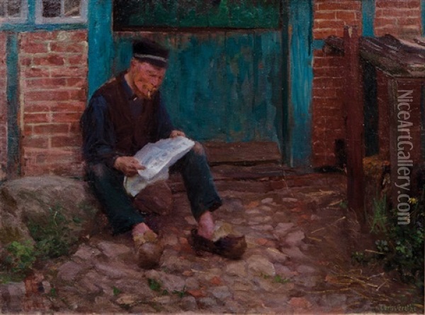 Reading Outside The Door Oil Painting - Carlos Grethe