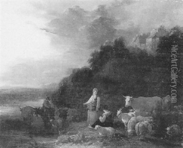 Landschaft Mit Hirten Und Herde Oil Painting - Theobald Michau