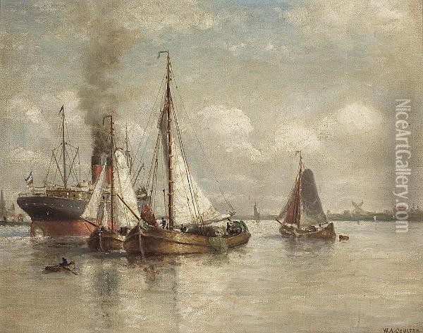 Shipping In A Harbor Oil Painting - William Alexander Coulter