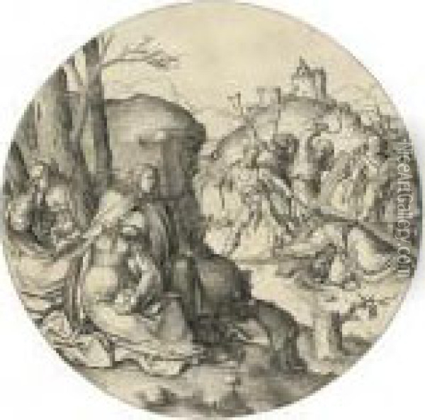 Christ Carrying The Cross, From: The Circular Passion (holl.64) Oil Painting - Lucas Van Leyden