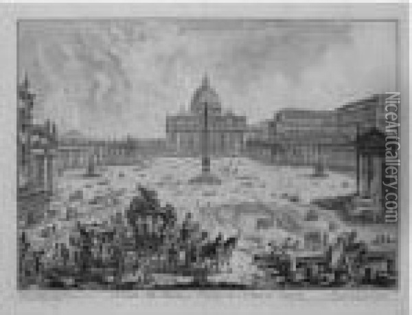 St. Peter's, With Forecourt And Colonnades (h. 3) Oil Painting - Giovanni Battista Piranesi