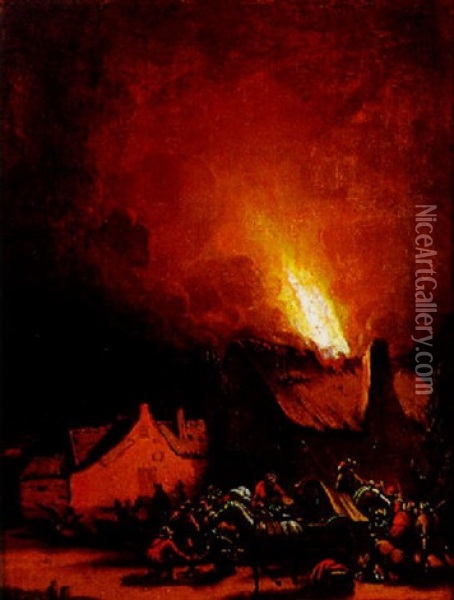 Nachtliche Feuersbrunst In Einem Dorf Oil Painting - Egbert Lievensz van der Poel