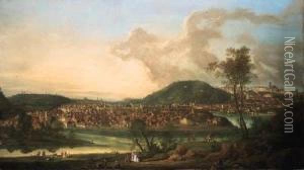 View Of Prague From The East Oil Painting - Johann Christian Vollerdt or Vollaert