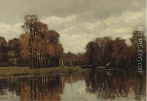 The River Vecht In Autumn Oil Painting - Nicolaas Bastert