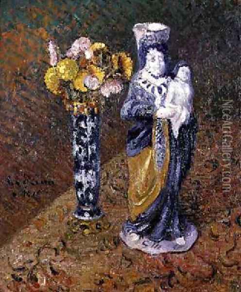 Flowers and a Statuette 1910 Oil Painting - Gustave Loiseau