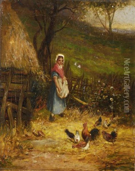 Feeding The Hens Oil Painting - Robert John Hammond