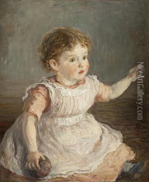 Study Of A Girl In A Pink Dress Oil Painting - Hugh Cameron
