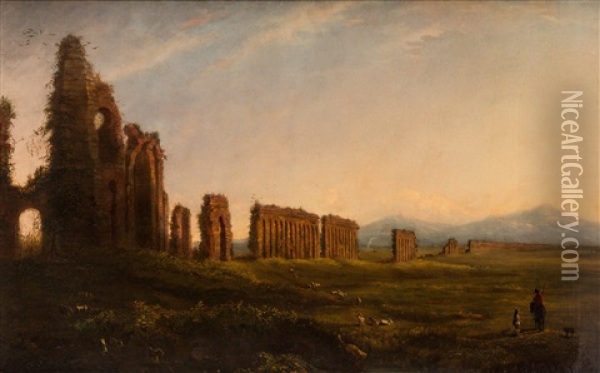 Landscape With The Ruins Of An Aqueduct Oil Painting - Hermann David Salomon Corrodi