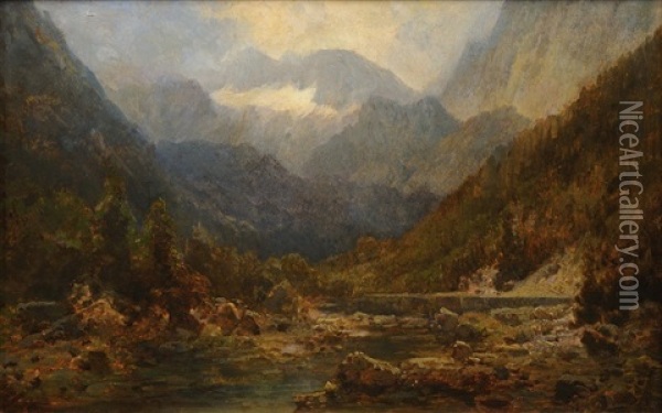 Alpine Landscape Oil Painting - August Bedrich Piepenhagen