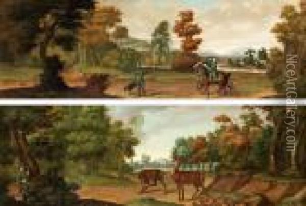Tillskrivna, Landskap Med Jagare Oil Painting - Johann Elias Ridinger or Riedinger