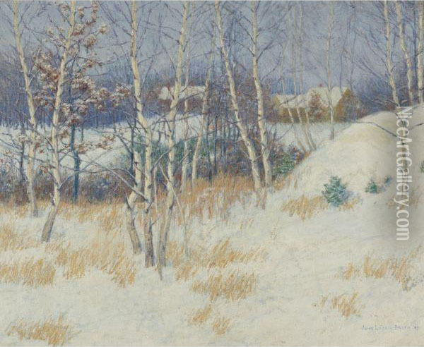 Stand Of Birch Trees In Winter Oil Painting - John Leslie Breck
