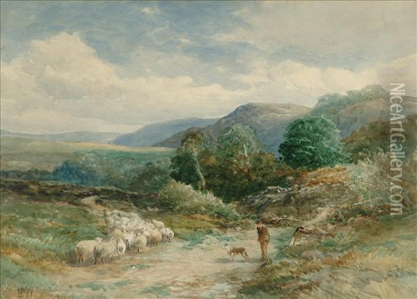V.p.r.i. Shepherd With Sheep Oil Painting - Edmund Morison Wimperis